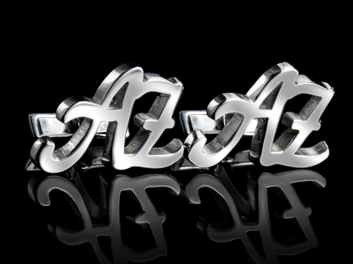 Золотые фигурные запонки с инициалами "AZ"