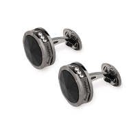Запонки Montegrappa NeroUno Gun Metal PVD Onyx Inlay Crystals