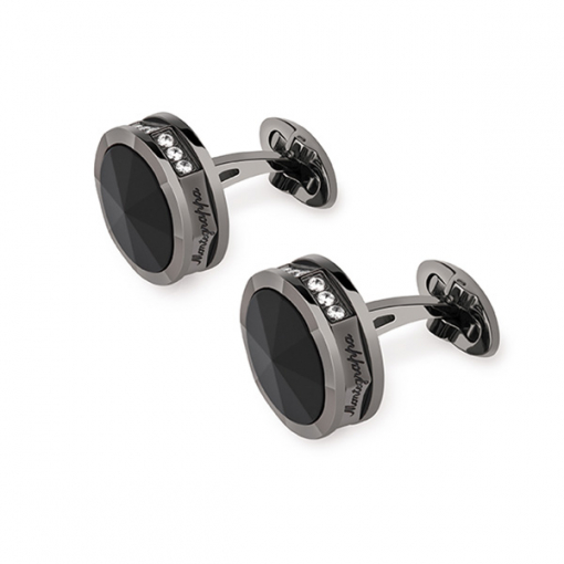 Запонки Montegrappa NeroUno Gun Metal PVD Onyx Inlay Crystals