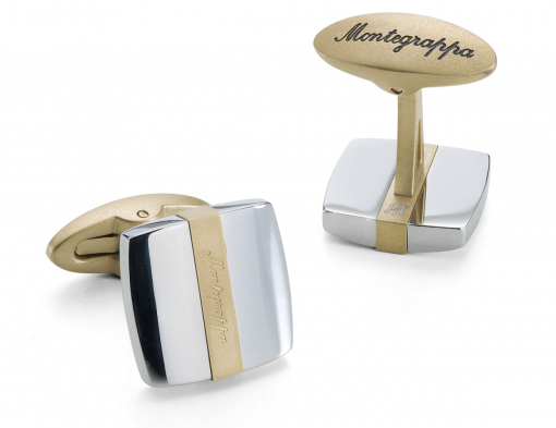 Montegrappa Запонки Quadro Cufflinks, Steel & IP Yellow Gold