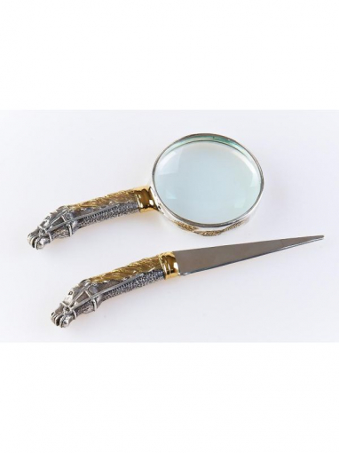 Серебряный Нож для бумаги и лупа Лошадь