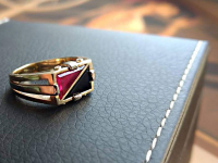 Винтажный перстень с рубином и агатом (золото 585)