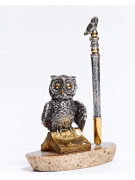 Серебреная Подставка под ручку Мудрая Сова