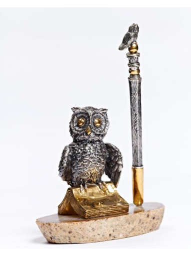 Серебреная Подставка под ручку Мудрая Сова