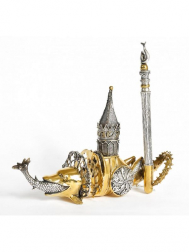 Серебреная Подставка под ручку - визитница Кузнечик-дельфин (Босхо)