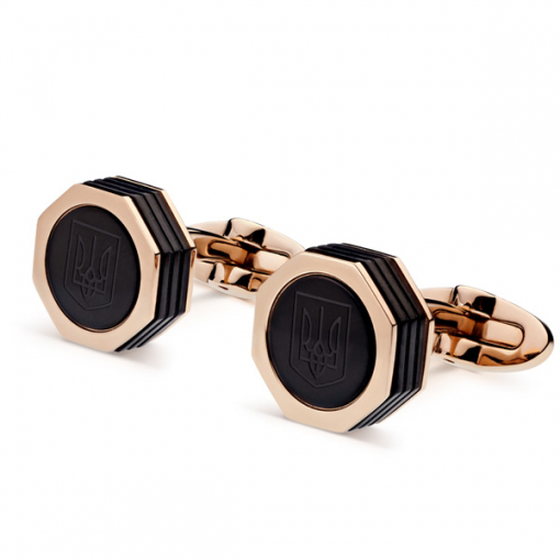 Запонки Montegrappa NeroUno Ukraine Rose Gold PVD, Onyx Inlay