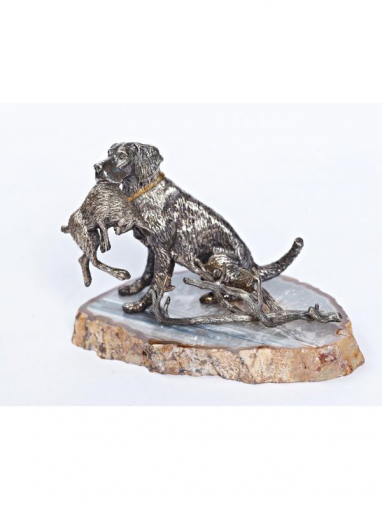 Серебреная Визитница Собака с зайцем