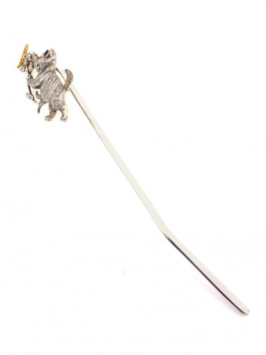 Серебреная Закладка Кот с бабочкой